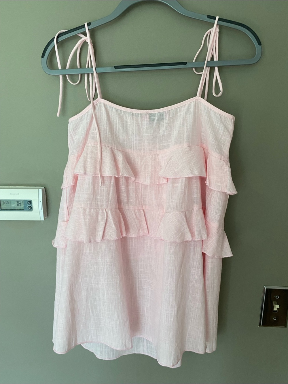 NWT EDIKTED Dorothia Sheer Linen Look Ruffle Mini Dress Pink Tie Straps XS - Picture 3 of 6